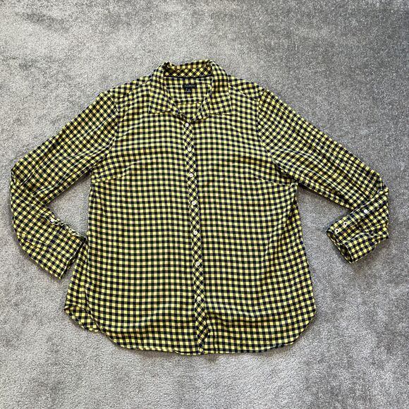 Talbots Gingham Button Up Blouse Top Size XL Long Sleeve Yellow Blue Collared - Picture 1 of 10